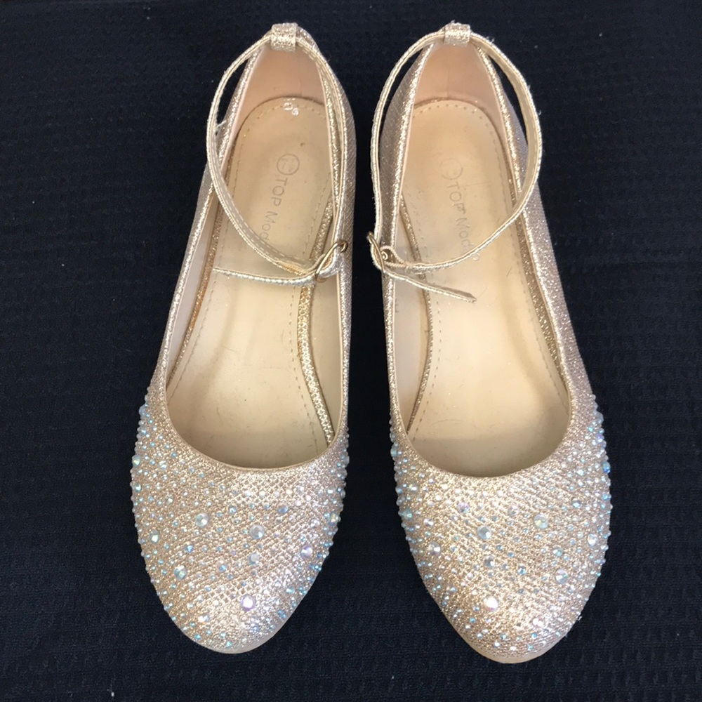 Glitter Sparkly Rose Gold Formal Wedges 7 1/2